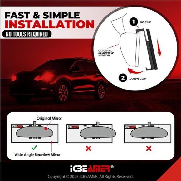 11.8 Inch Car Rearview Mirror, Panoramic Wide Angle, HD Blue Tint Glass,Interior - Picture 6 of 7